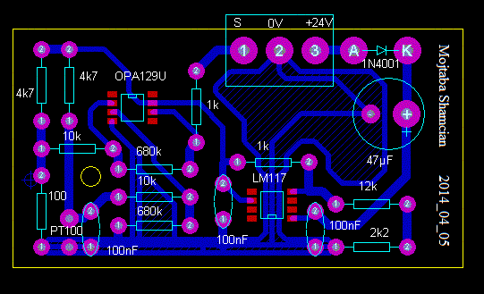 نقشه ی مدار چاپی تقویت کننده PT100